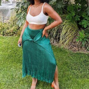 Vince Green Crushed Pleated Maxi Skirt